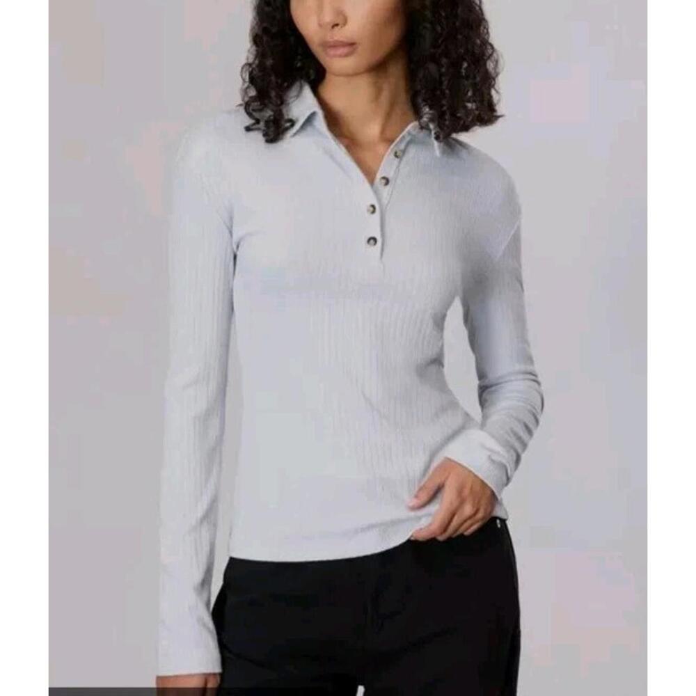 Nwt Rag & Bone Light Blue The Knit Ribbed Polo Henley Sz M Buttons Collar $178